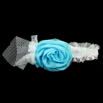 Girls White Stretch Headband with Rose Peach